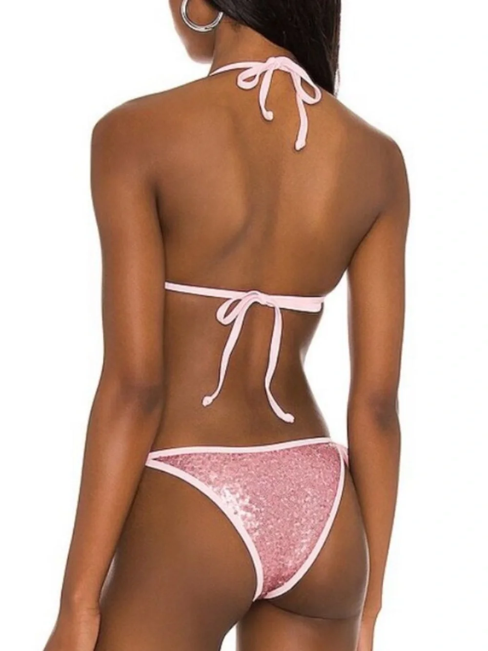 Superdown Revolve Pink Sequin Bikini Swimsuit SMALL TOP XS BOTTOM